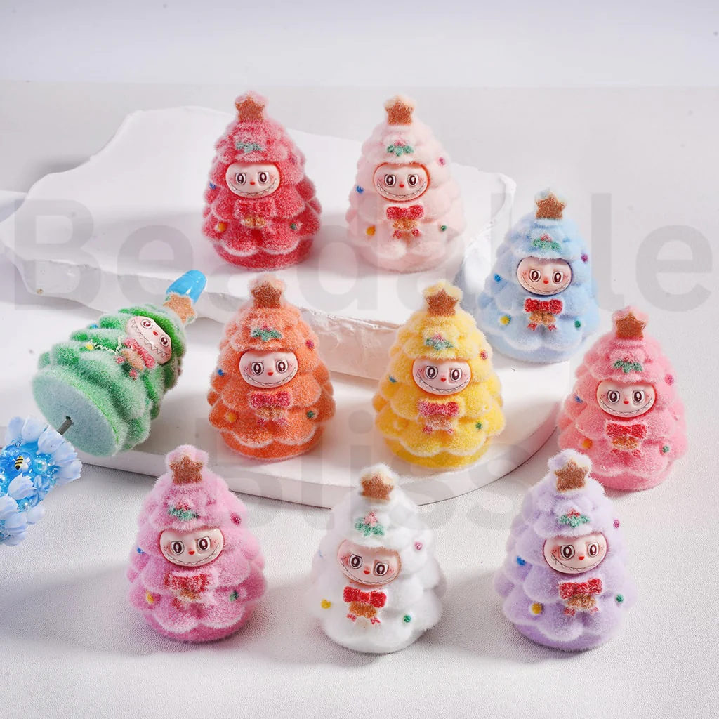 Acrylic Beads Pen Toppers Pendants Jewelry Accessories Cute Flocked Spooky Monster Doll elf with Christmas Tree Costume Multi-Color 48MM Height, Random Mix - Image 3