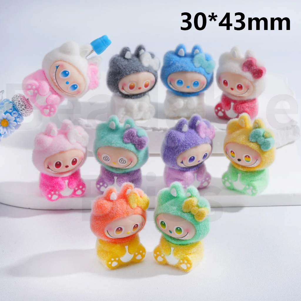 Acrylic Beads Pen Toppers Pendants Jewelry Accessories Cute Monster Doll Flocked Sleepy witch with Bowtie  Multi-Color 30*43MM - Image 3