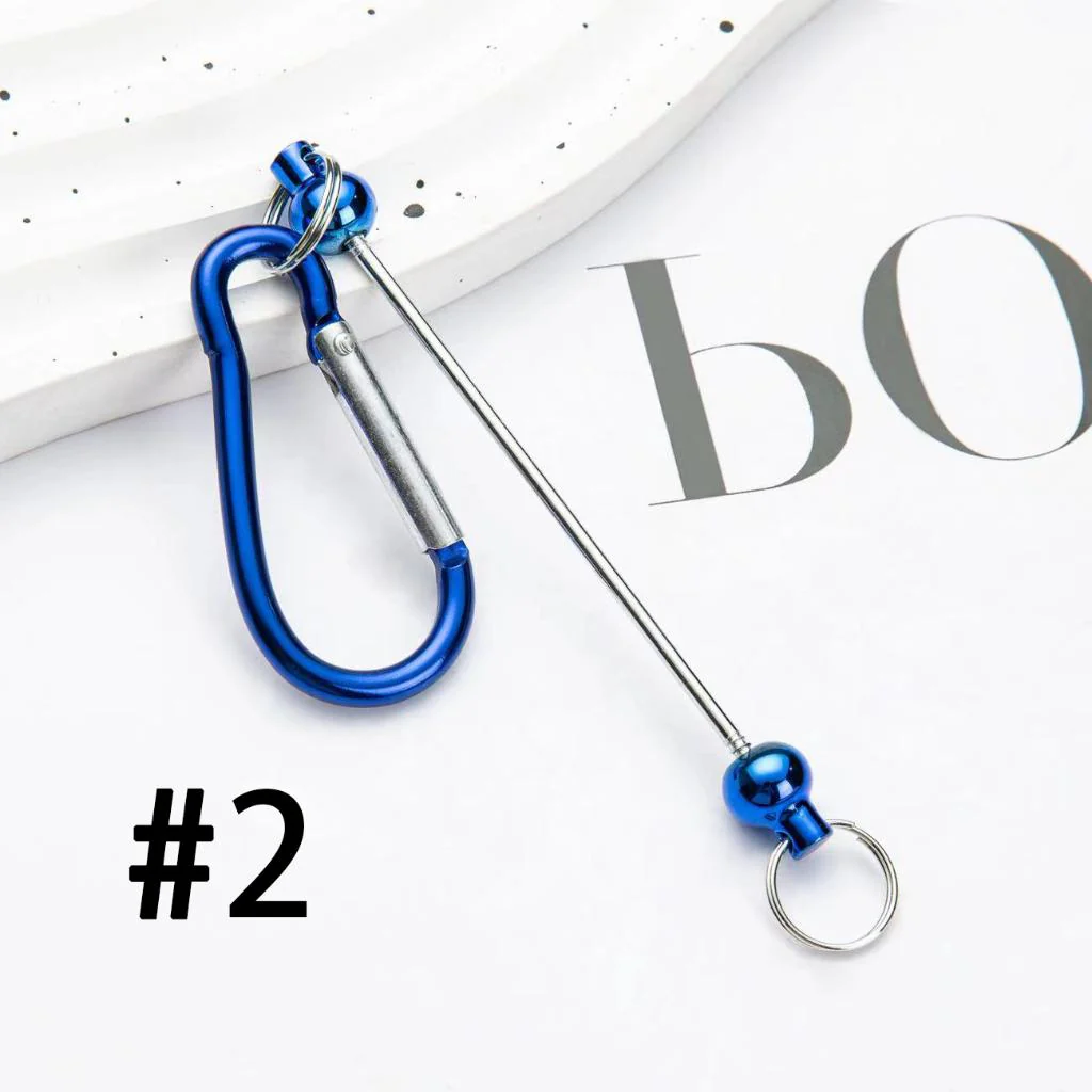Beadable Carabiner Keychain with Bar Metal Karabiner Carabiner Hook Snap Ring Keyring - Image 3