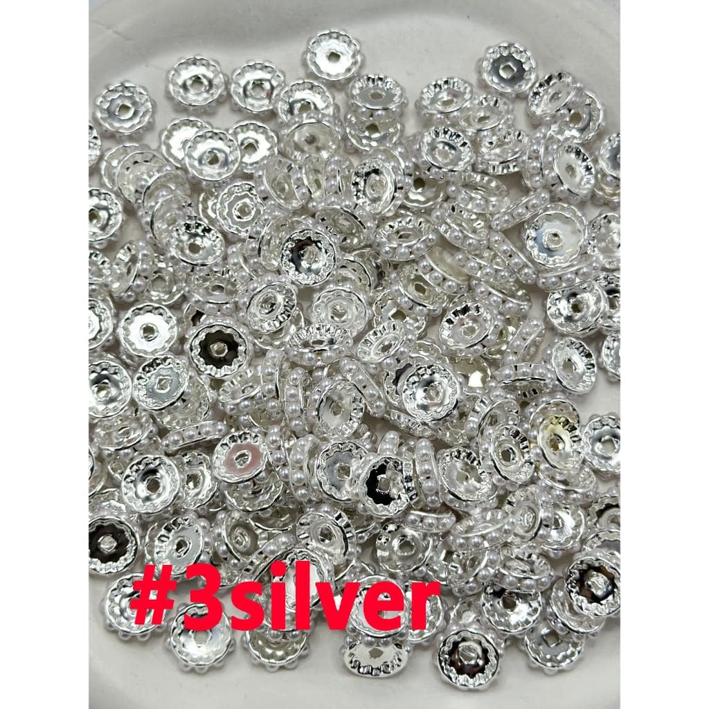 Beadable Metal Spacer with White Pearls, Random Mix, 12MM - Image 4