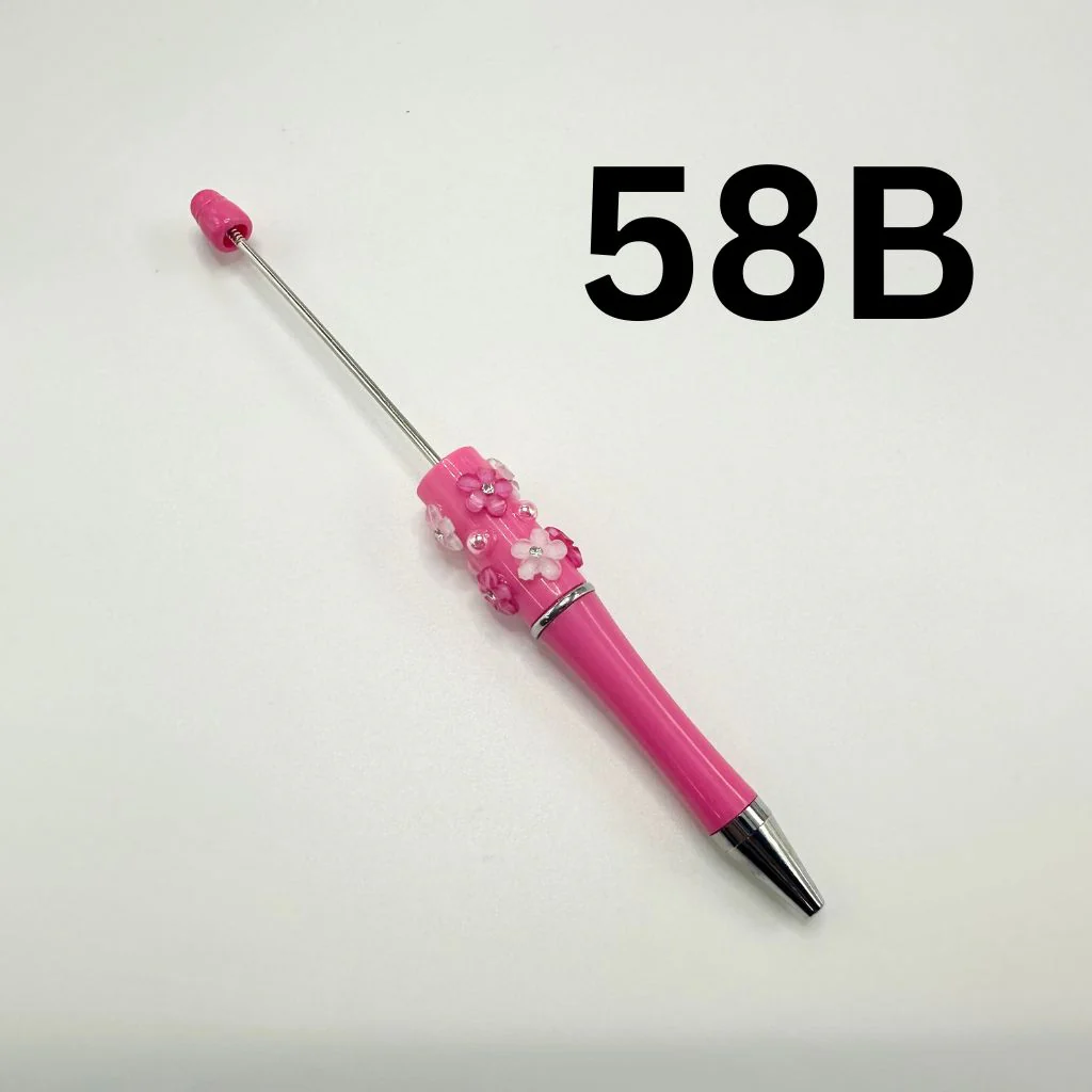 Beaded Pens in Solid Colors with Acrylic Flower and Clear Rhinestone - Image 11