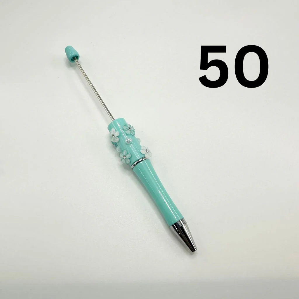 Beaded Pens in Solid Colors with Acrylic Flower and Clear Rhinestone - Image 12