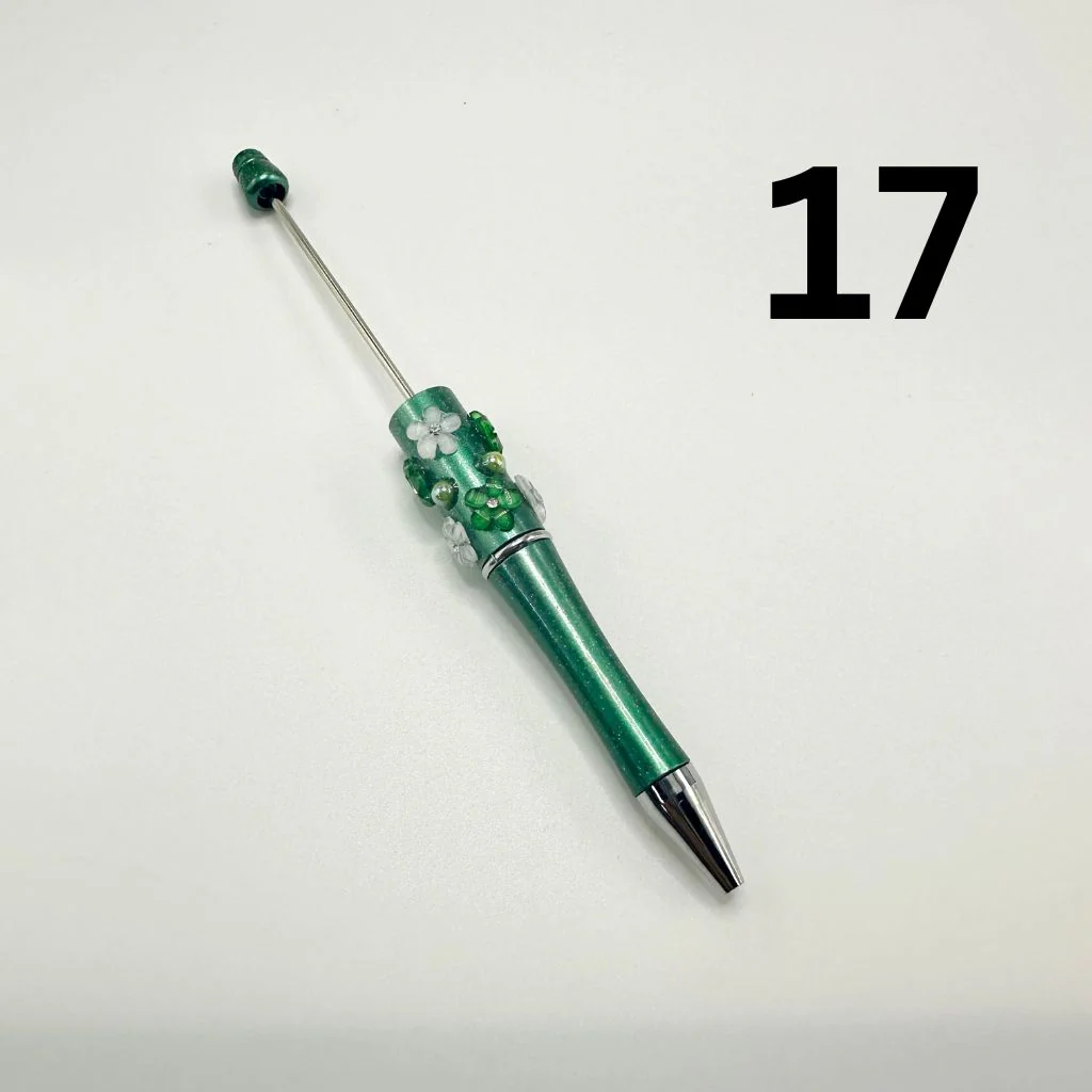 Beaded Pens in Solid Colors with Acrylic Flower and Clear Rhinestone - Image 14