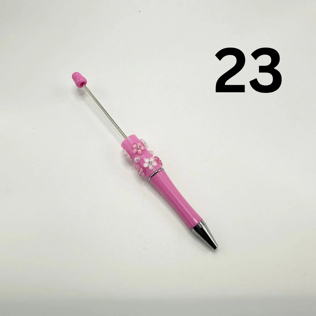 Beaded Pens in Solid Colors with Acrylic Flower and Clear Rhinestone - Image 22