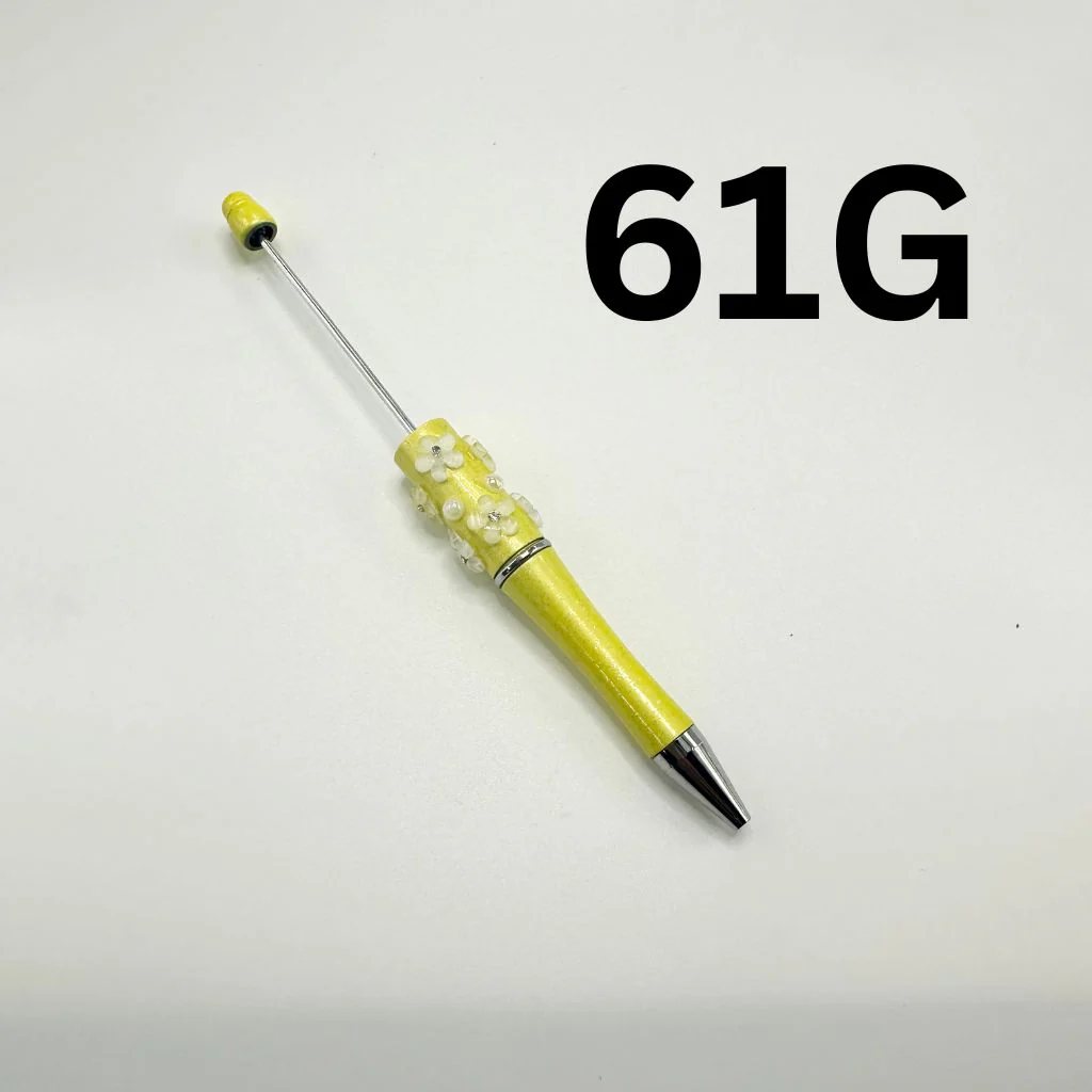 Beaded Pens in Solid Colors with Acrylic Flower and Clear Rhinestone - Image 3