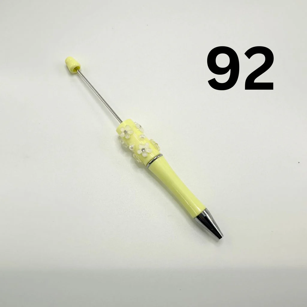 Beaded Pens in Solid Colors with Acrylic Flower and Clear Rhinestone - Image 4