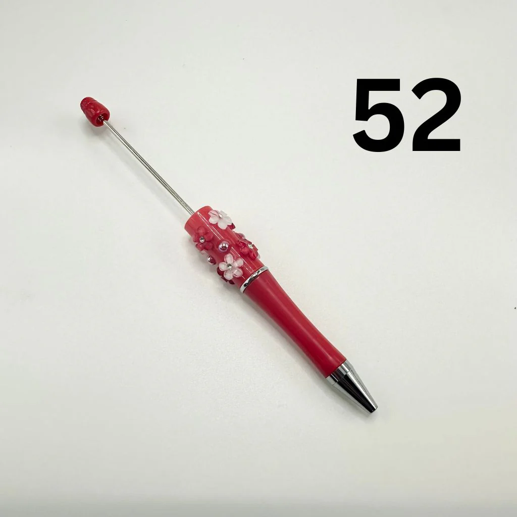 Beaded Pens in Solid Colors with Acrylic Flower and Clear Rhinestone - Image 5