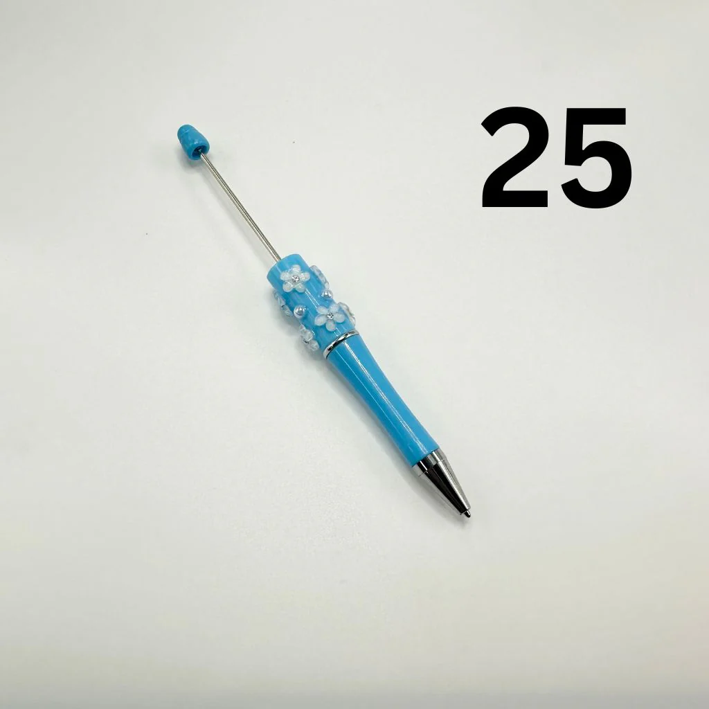 Beaded Pens in Solid Colors with Acrylic Flower and Clear Rhinestone - Image 7