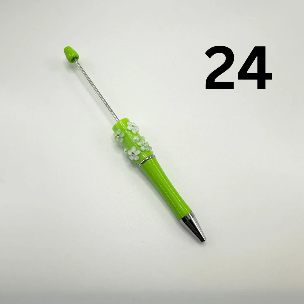 Beaded Pens in Solid Colors with Acrylic Flower and Clear Rhinestone - Image 9