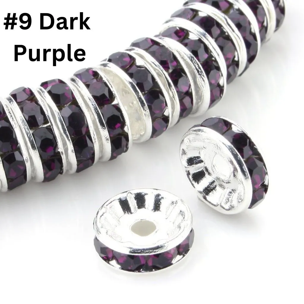 Straight Flat Round Metal Spacers with Rhinestones in Solid Colors, 10mm - Image 10
