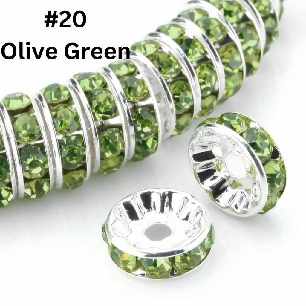 Straight Flat Round Metal Spacers with Rhinestones in Solid Colors, 10mm - Image 11