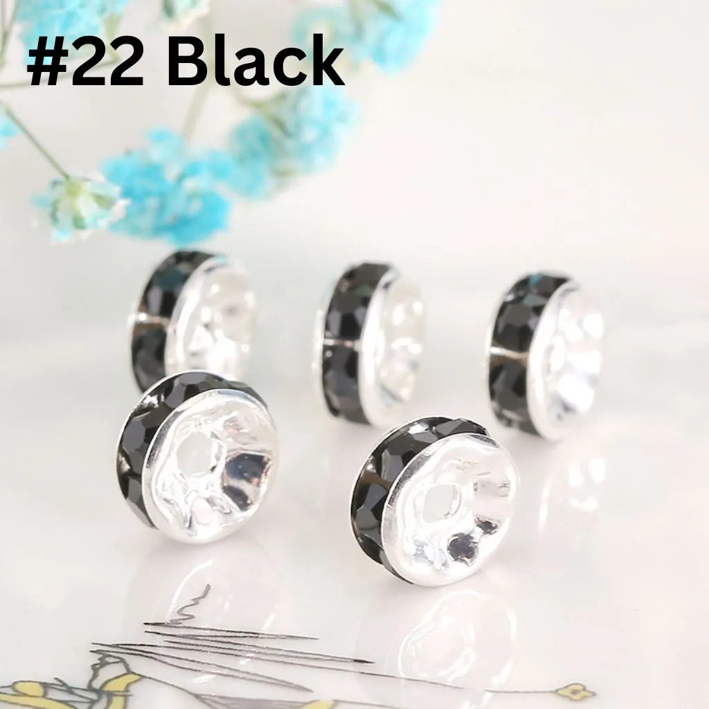 Straight Flat Round Metal Spacers with Rhinestones in Solid Colors, 10mm - Image 12