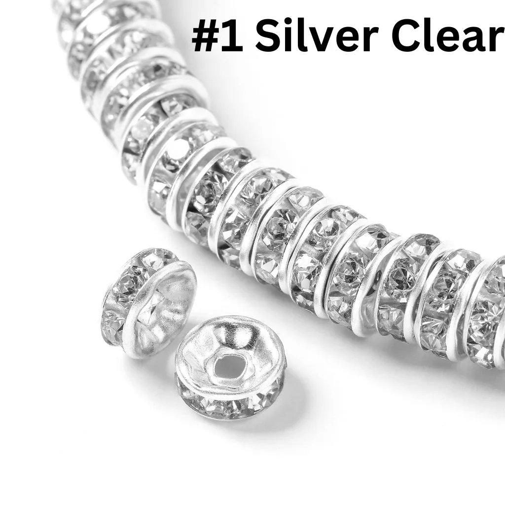 Straight Flat Round Metal Spacers with Rhinestones in Solid Colors, 10mm - Image 13