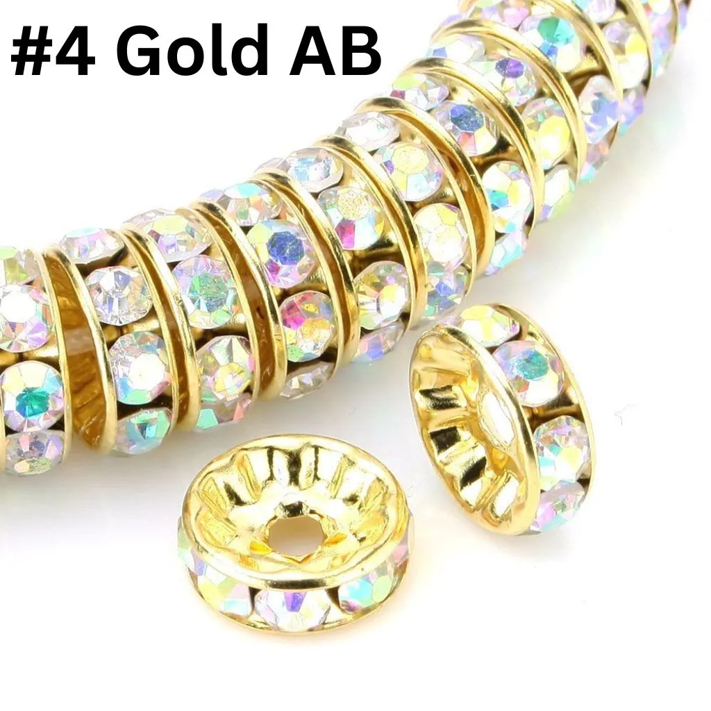 Straight Flat Round Metal Spacers with Rhinestones in Solid Colors, 10mm - Image 14