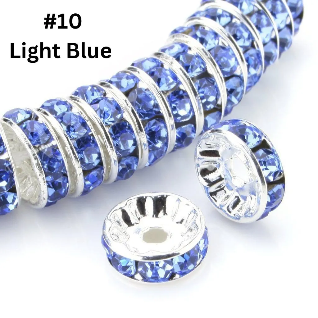 Straight Flat Round Metal Spacers with Rhinestones in Solid Colors, 10mm - Image 16