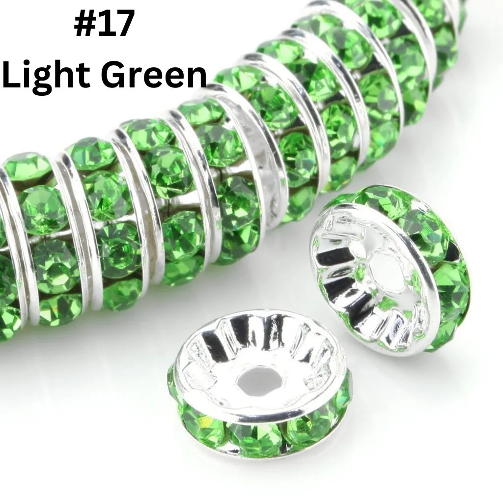 Straight Flat Round Metal Spacers with Rhinestones in Solid Colors, 10mm - Image 17