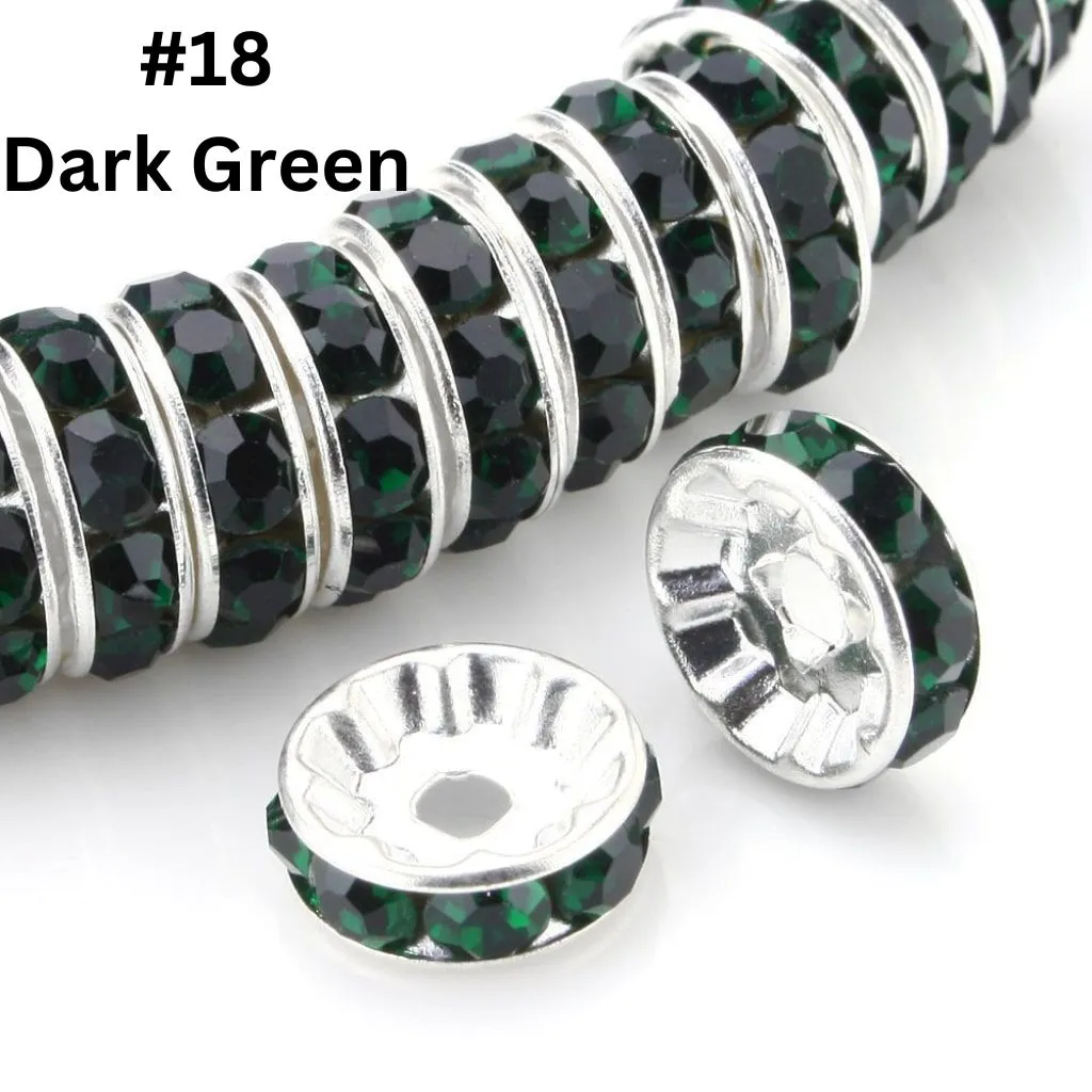 Straight Flat Round Metal Spacers with Rhinestones in Solid Colors, 10mm - Image 19