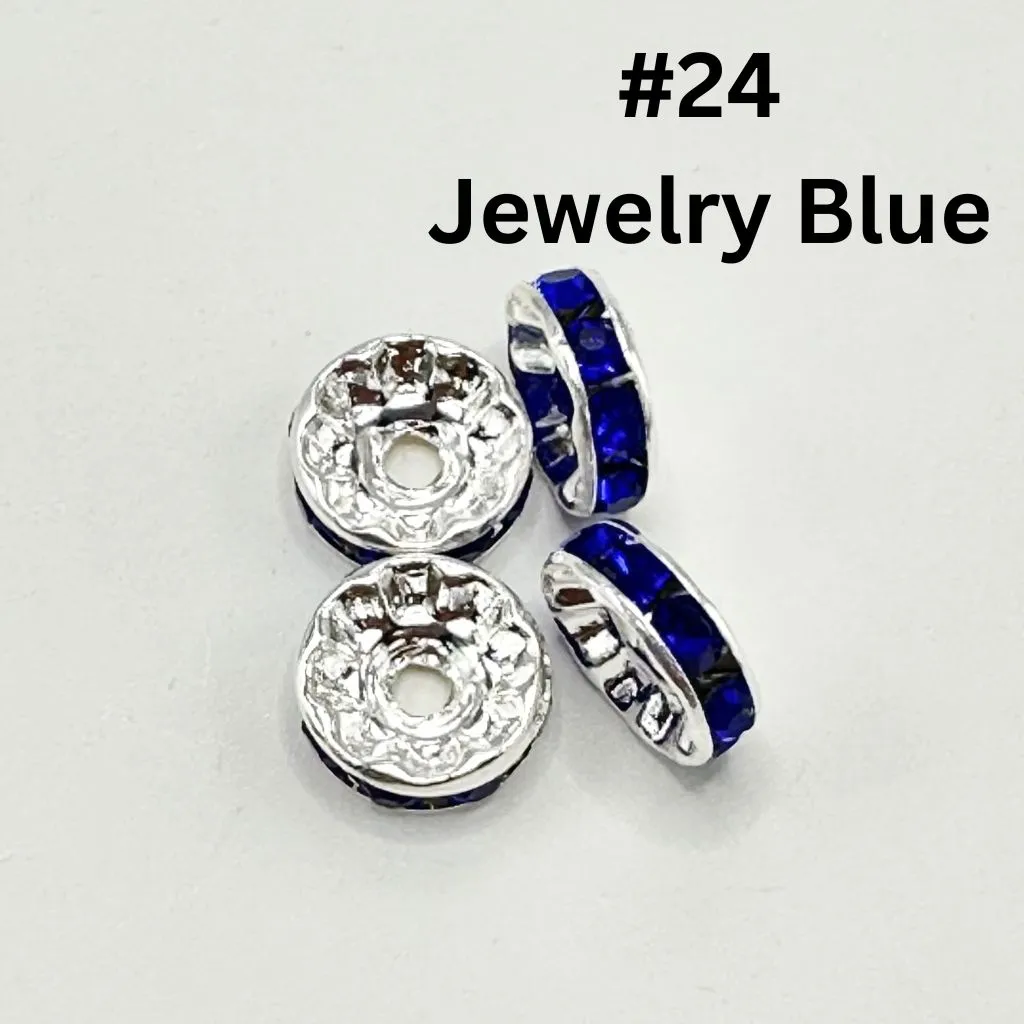 Straight Flat Round Metal Spacers with Rhinestones in Solid Colors, 10mm - Image 20