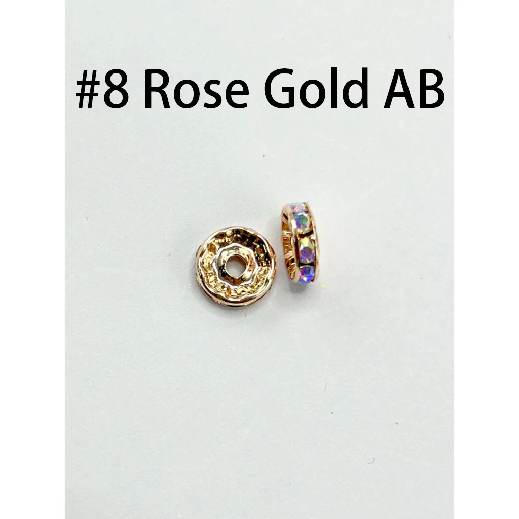 Straight Flat Round Metal Spacers with Rhinestones in Solid Colors, 10mm - Image 27