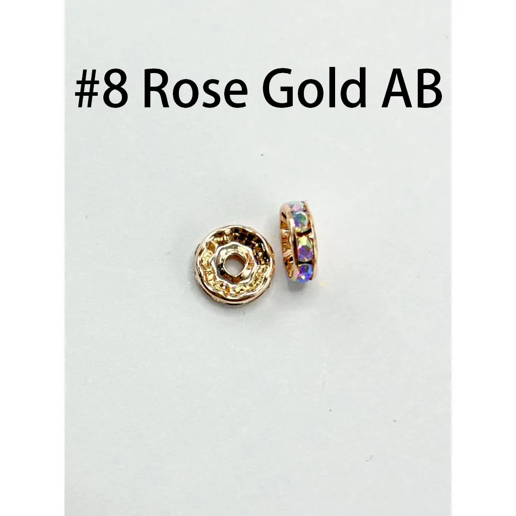 Straight Flat Round Metal Spacers with Rhinestones in Solid Colors, 10mm - Image 28