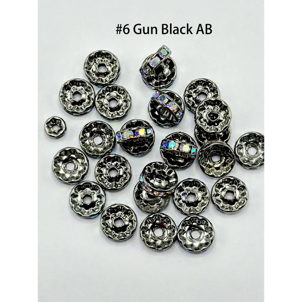 Straight Flat Round Metal Spacers with Rhinestones in Solid Colors, 10mm - Image 29