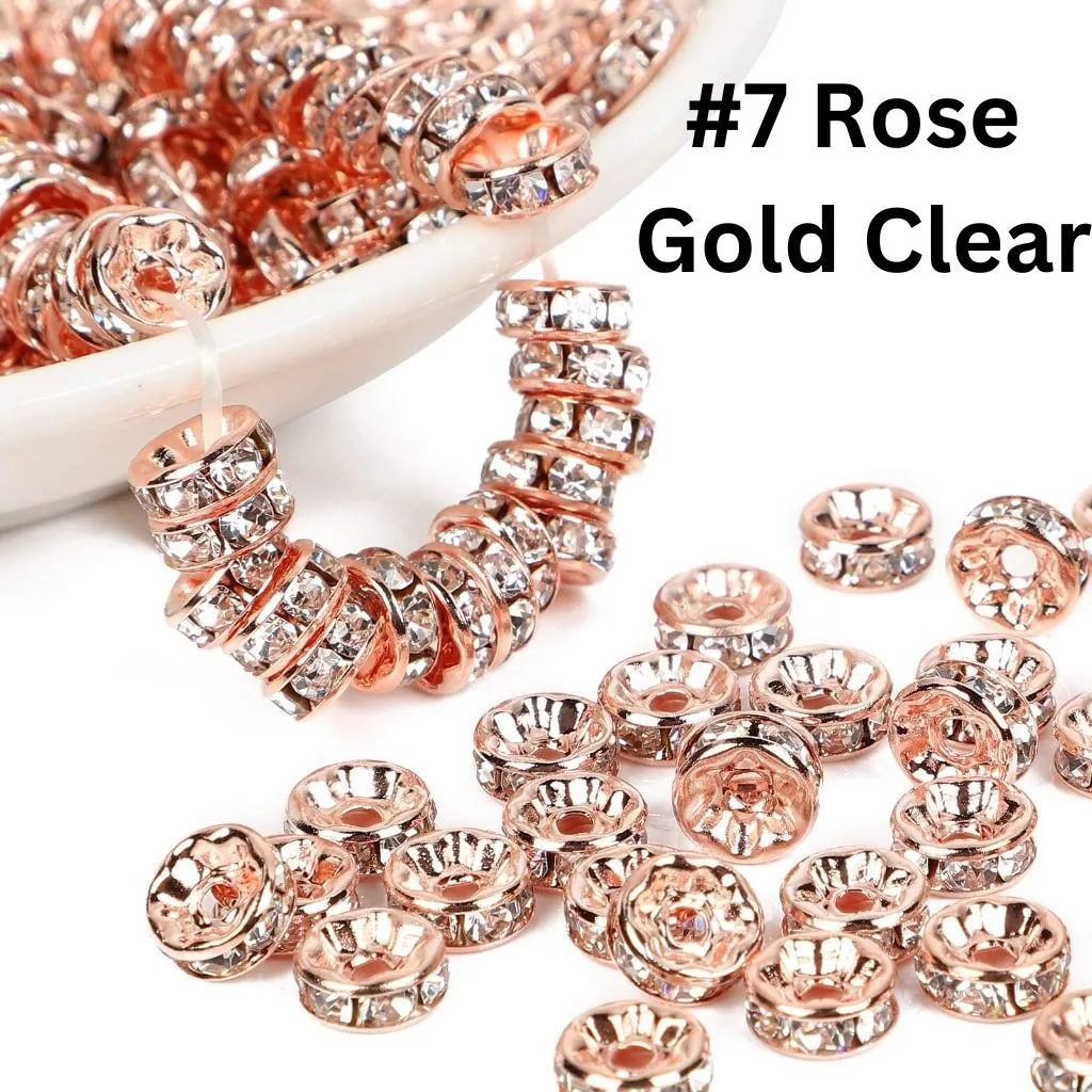 Straight Flat Round Metal Spacers with Rhinestones in Solid Colors, 10mm - Image 30