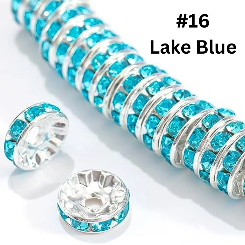 Straight Flat Round Metal Spacers with Rhinestones in Solid Colors, 10mm - Image 31