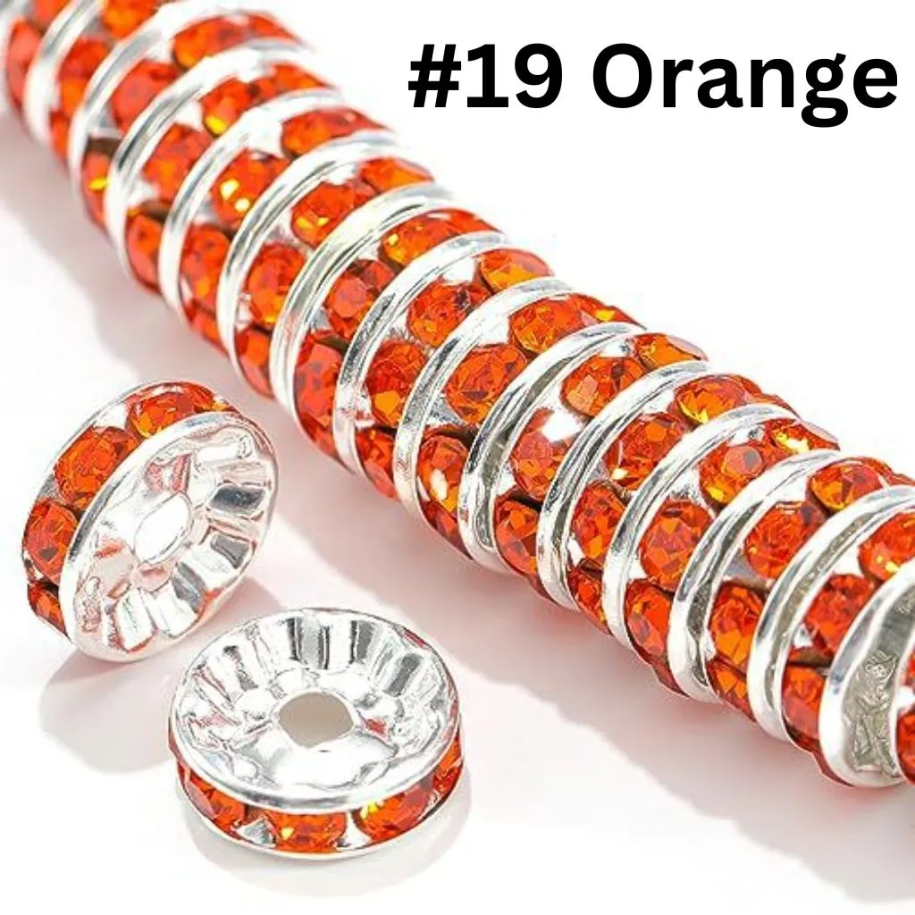 Straight Flat Round Metal Spacers with Rhinestones in Solid Colors, 10mm - Image 33