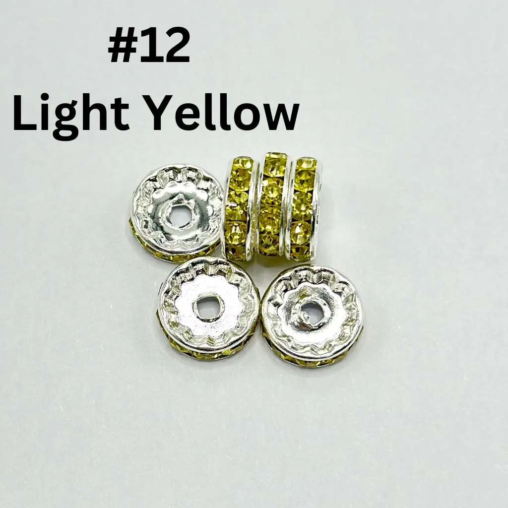 Straight Flat Round Metal Spacers with Rhinestones in Solid Colors, 10mm - Image 34