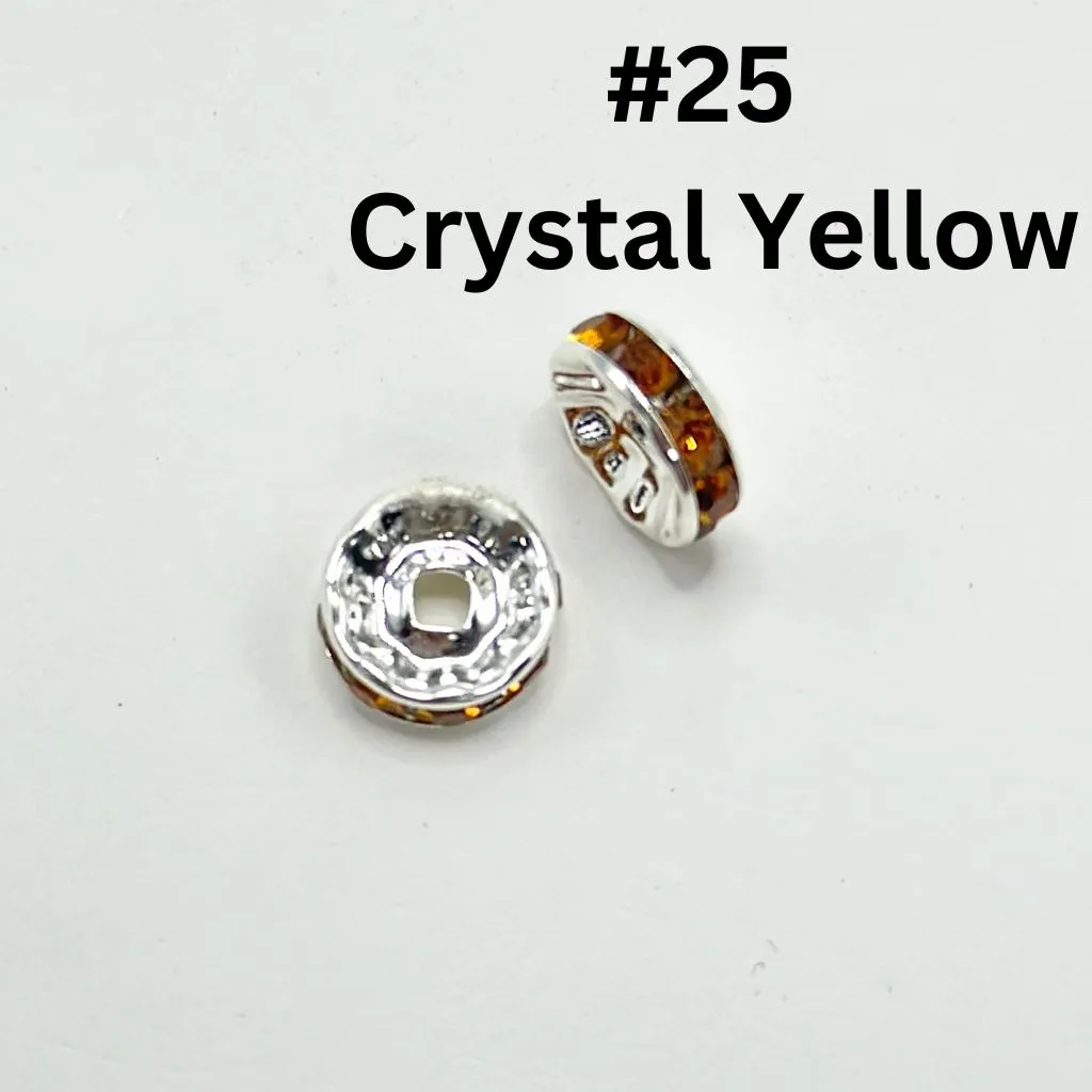 Straight Flat Round Metal Spacers with Rhinestones in Solid Colors, 10mm - Image 36