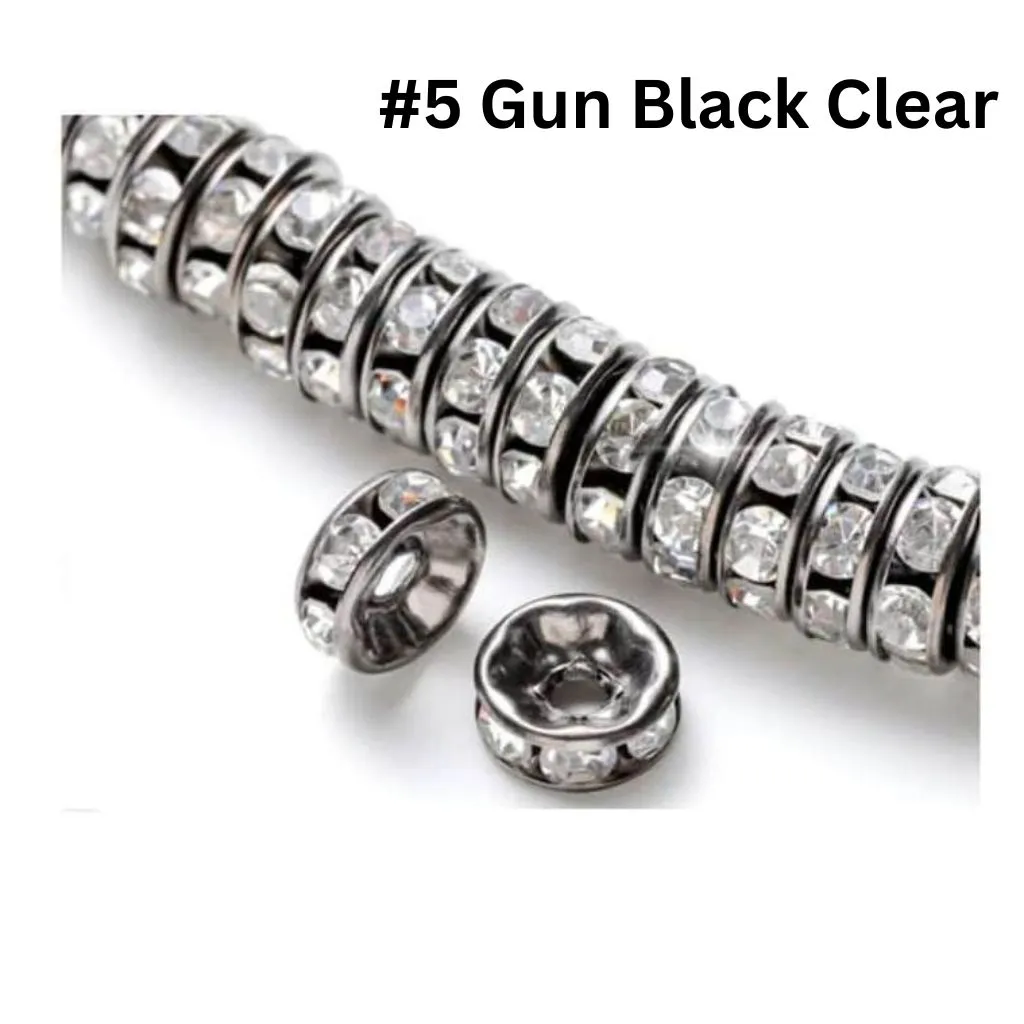 Straight Flat Round Metal Spacers with Rhinestones in Solid Colors, 10mm - Image 4