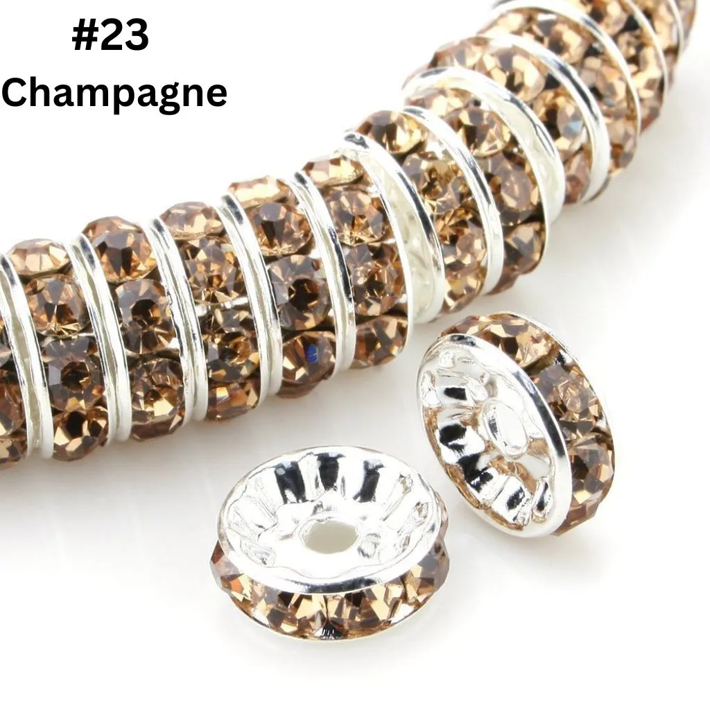Straight Flat Round Metal Spacers with Rhinestones in Solid Colors, 10mm - Image 8