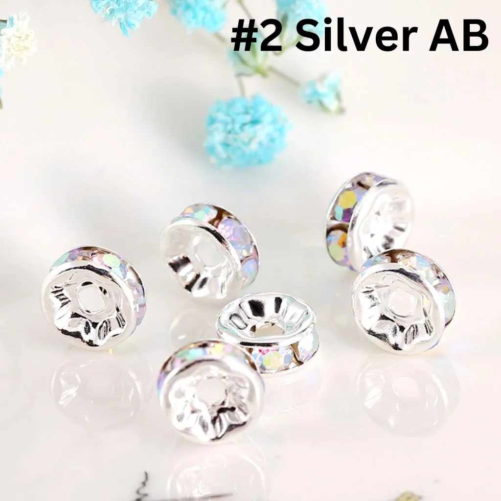 Straight Flat Round Metal Spacers with Rhinestones in Solid Colors, 10mm - Image 9