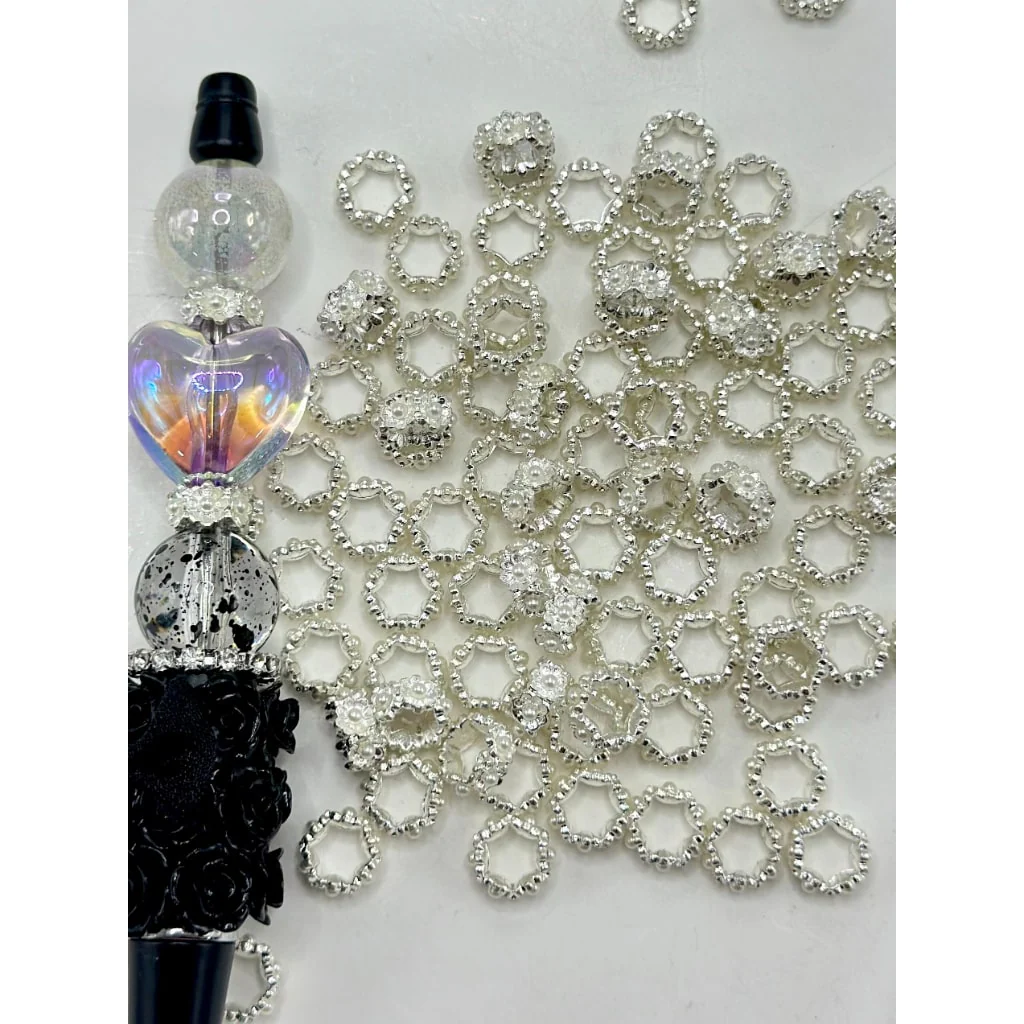 Beadable Metal Hexagon Spacer with Small Pearl, 10MM - Image 3