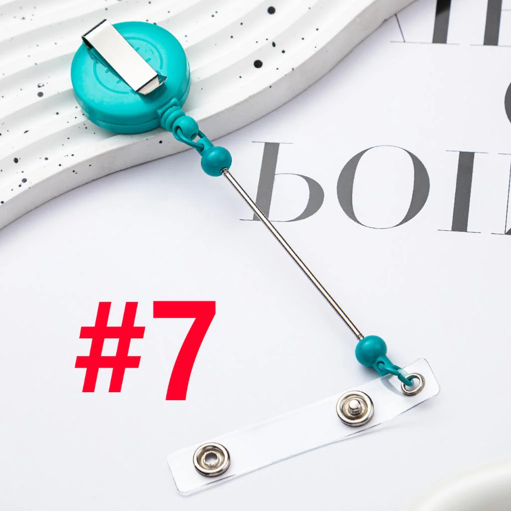 Creative Beaded Retractable Back Badge Holder Reels with Belt Clip & Keychain Bar - Image 10