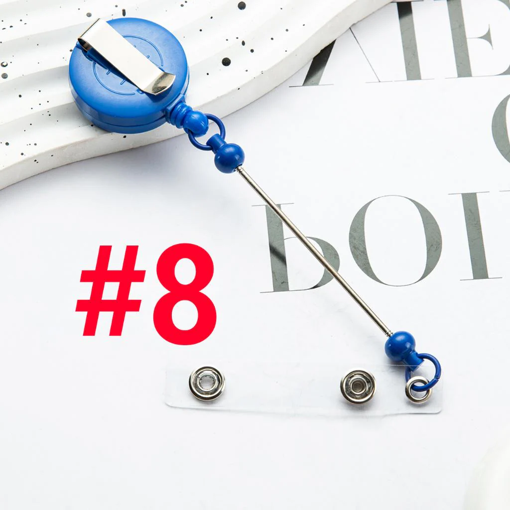 Creative Beaded Retractable Back Badge Holder Reels with Belt Clip & Keychain Bar - Image 11