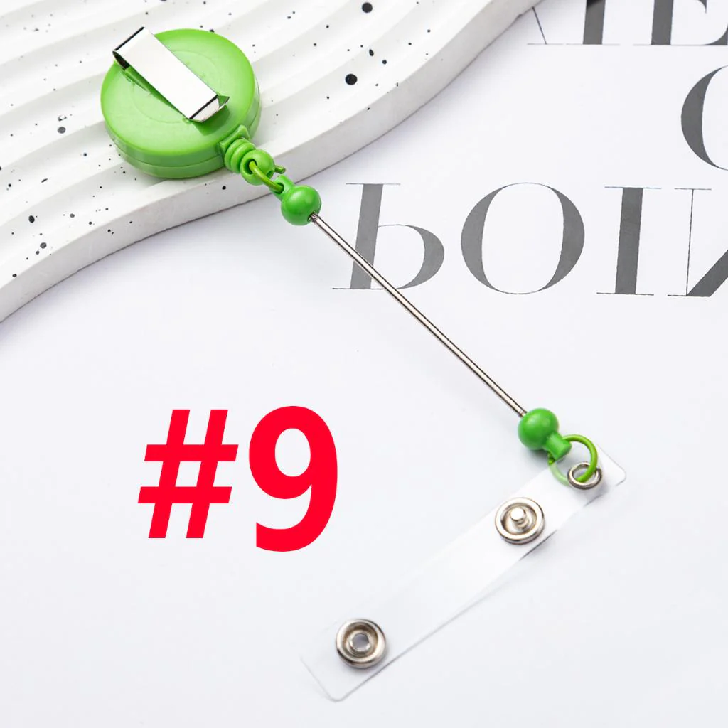 Creative Beaded Retractable Back Badge Holder Reels with Belt Clip & Keychain Bar - Image 12