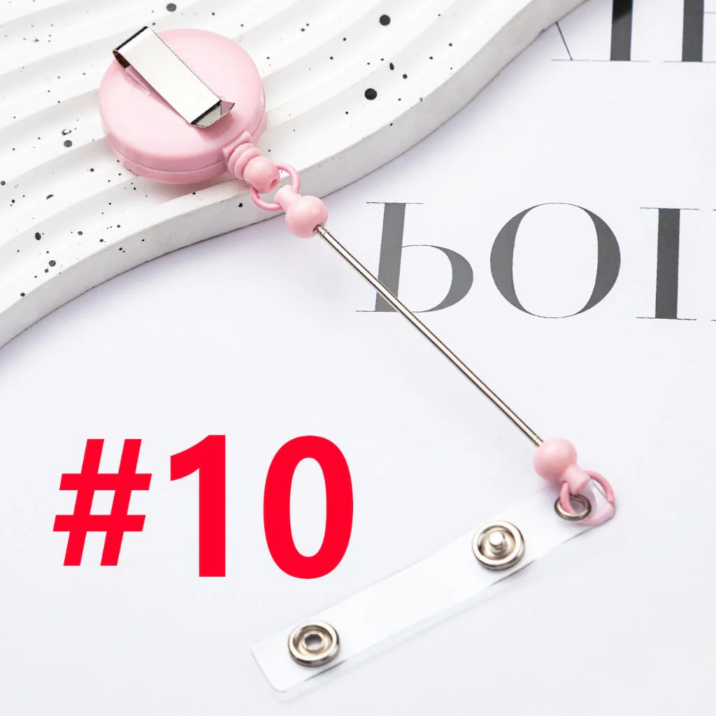 Creative Beaded Retractable Back Badge Holder Reels with Belt Clip & Keychain Bar - Image 13