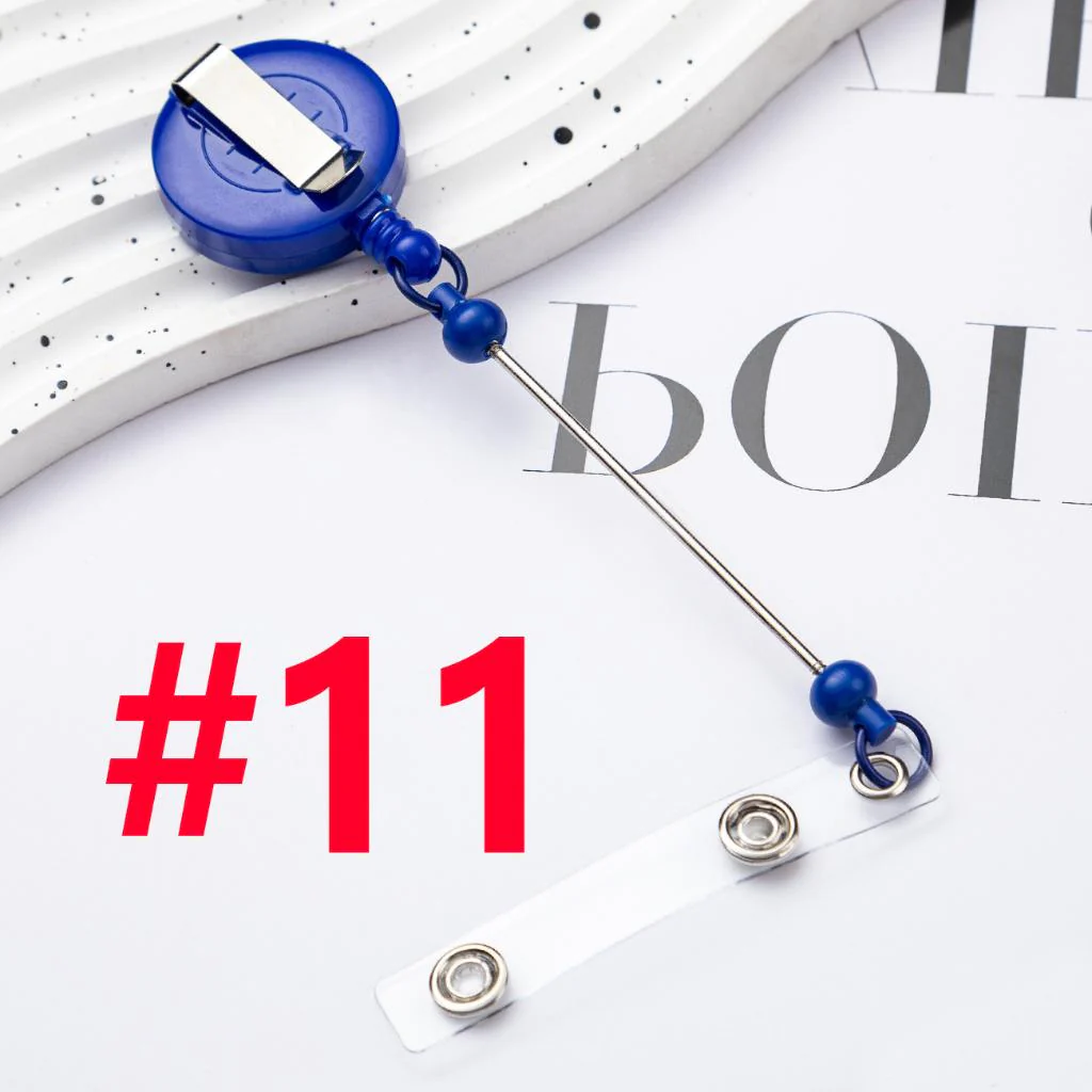 Creative Beaded Retractable Back Badge Holder Reels with Belt Clip & Keychain Bar - Image 14