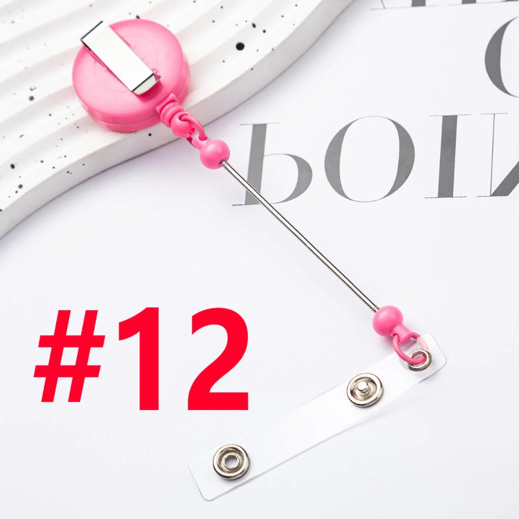 Creative Beaded Retractable Back Badge Holder Reels with Belt Clip & Keychain Bar - Image 15