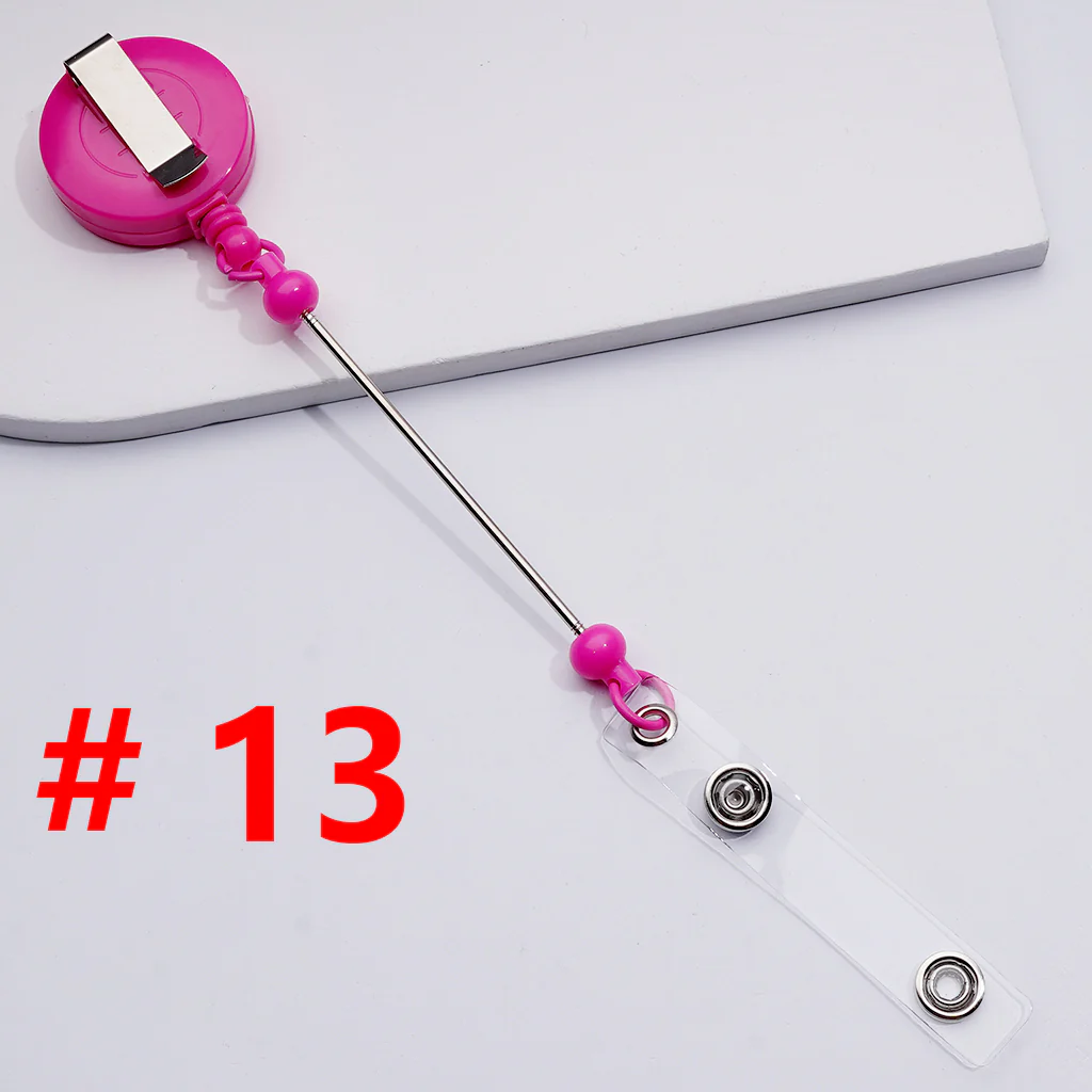 Creative Beaded Retractable Back Badge Holder Reels with Belt Clip & Keychain Bar - Image 16