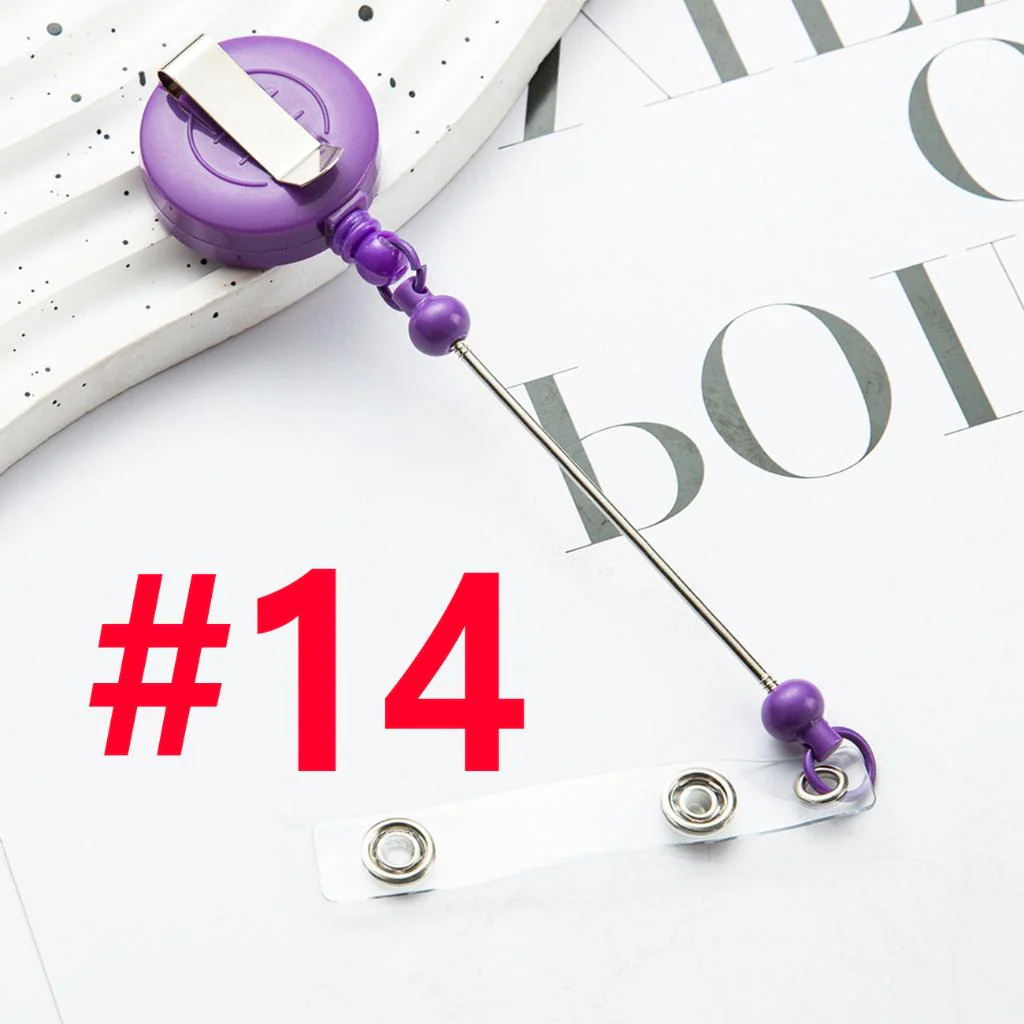 Creative Beaded Retractable Back Badge Holder Reels with Belt Clip & Keychain Bar - Image 17