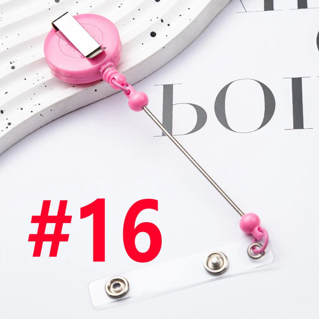 Creative Beaded Retractable Back Badge Holder Reels with Belt Clip & Keychain Bar - Image 19