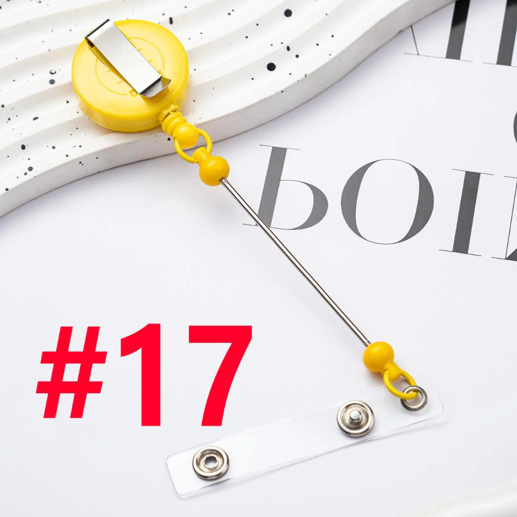 Creative Beaded Retractable Back Badge Holder Reels with Belt Clip & Keychain Bar - Image 20