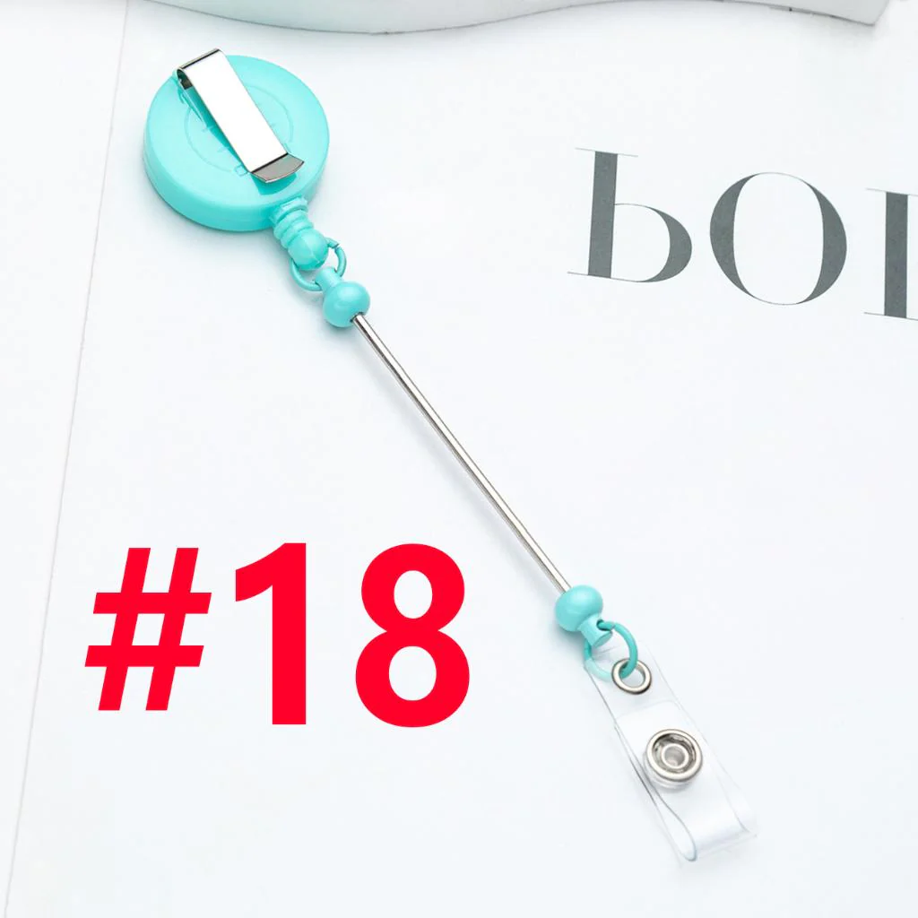 Creative Beaded Retractable Back Badge Holder Reels with Belt Clip & Keychain Bar - Image 21