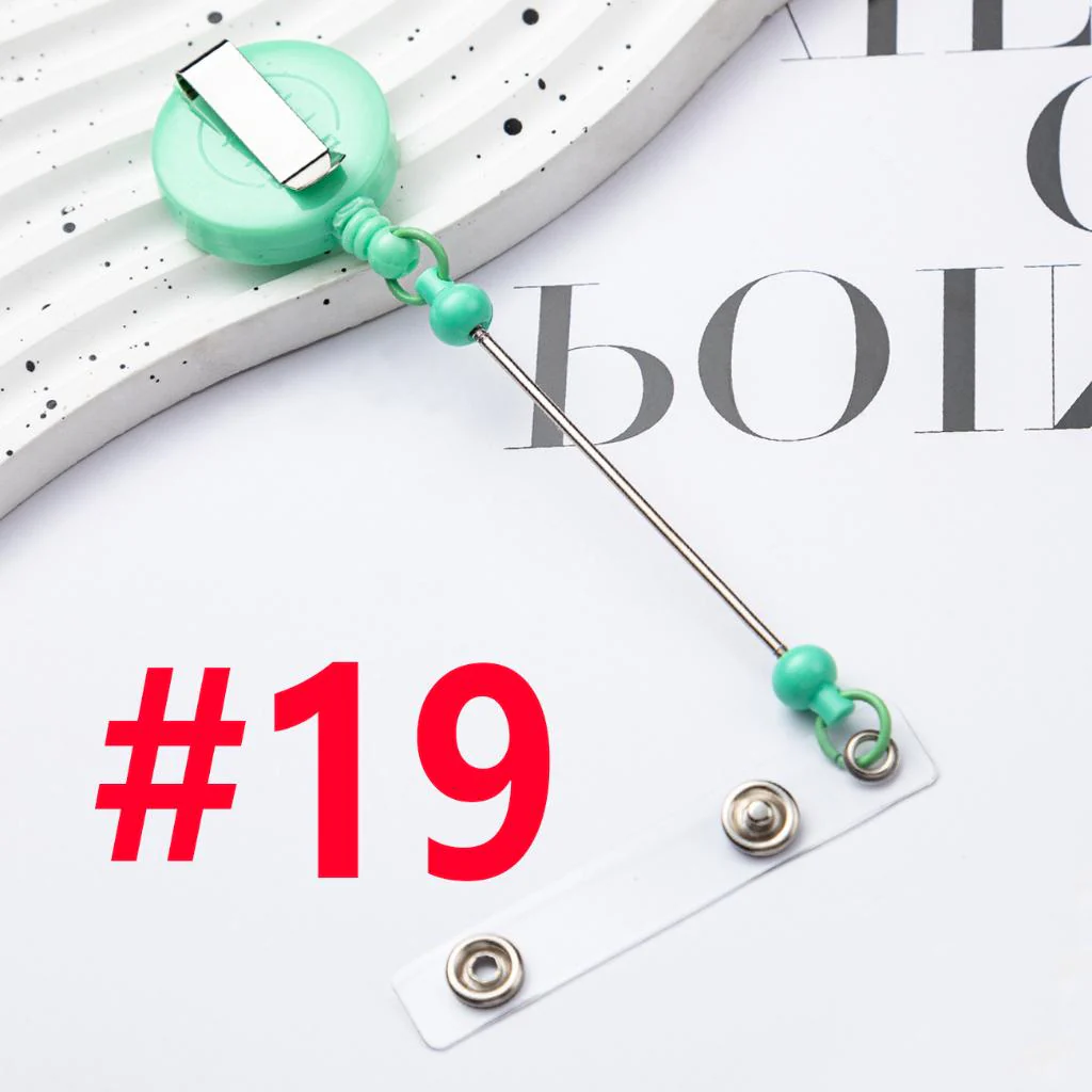 Creative Beaded Retractable Back Badge Holder Reels with Belt Clip & Keychain Bar - Image 22