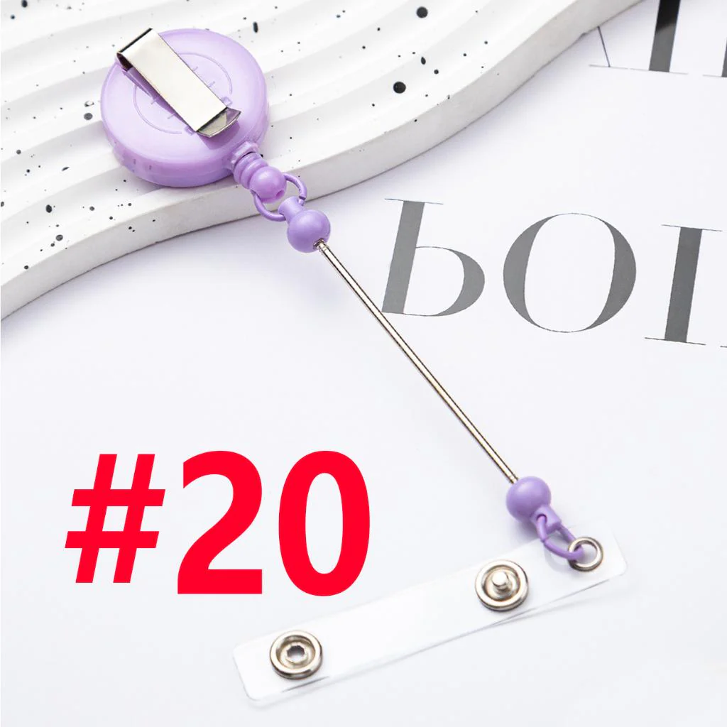 Creative Beaded Retractable Back Badge Holder Reels with Belt Clip & Keychain Bar - Image 23