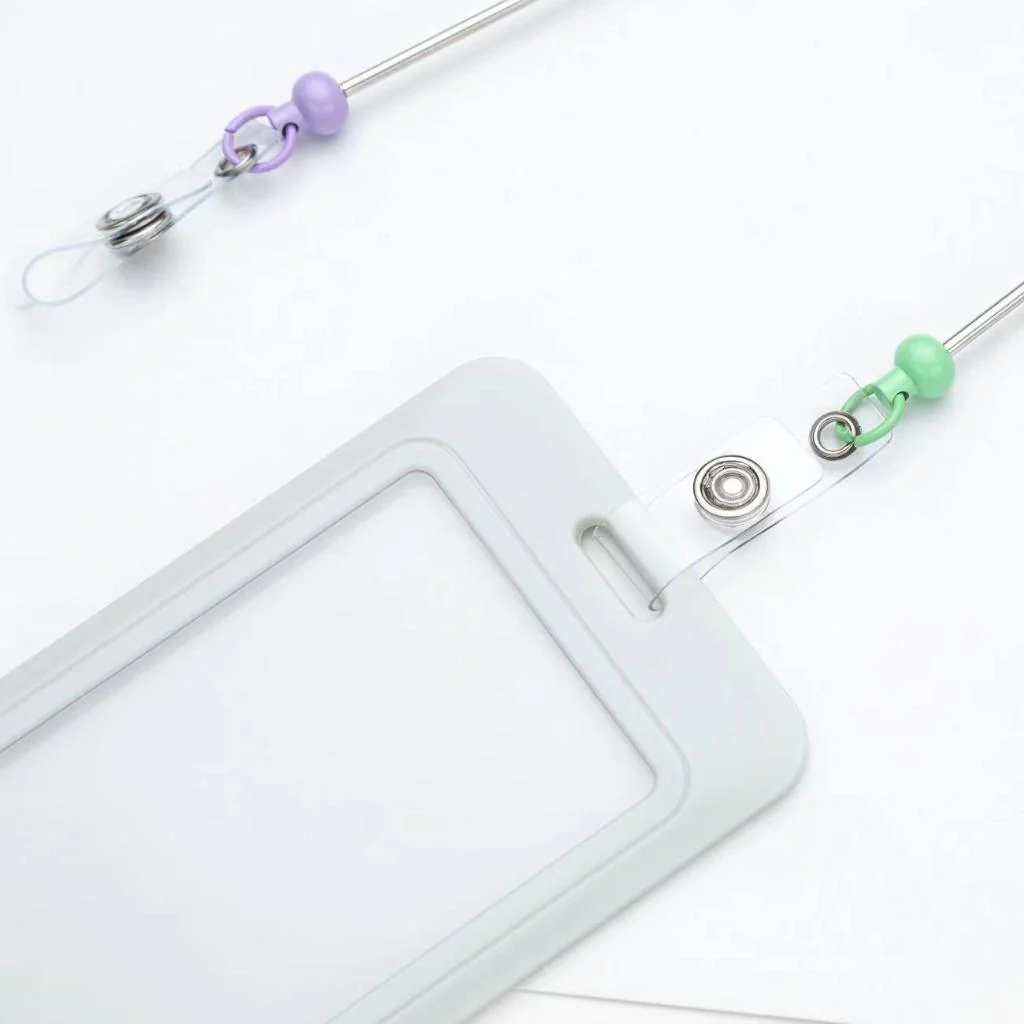 Creative Beaded Retractable Back Badge Holder Reels with Belt Clip & Keychain Bar - Image 24