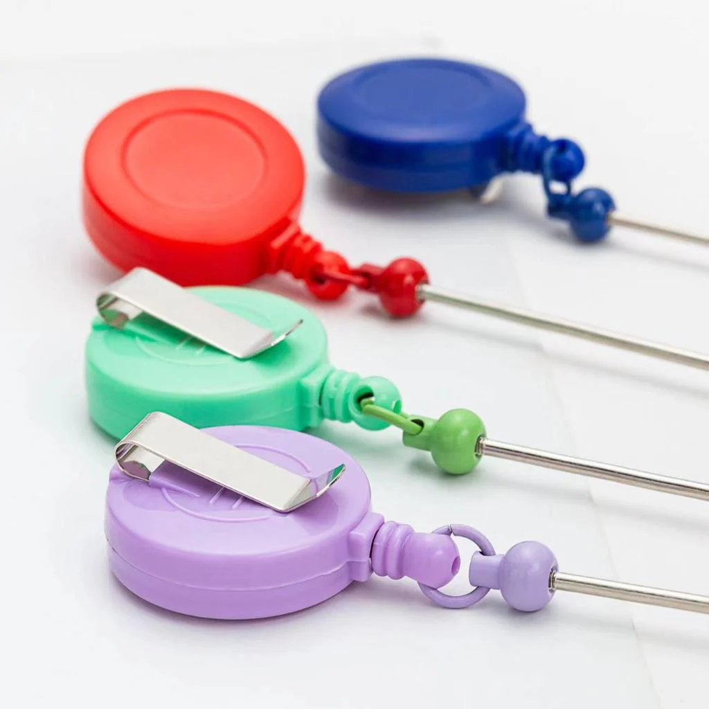 Creative Beaded Retractable Back Badge Holder Reels with Belt Clip & Keychain Bar - Image 25