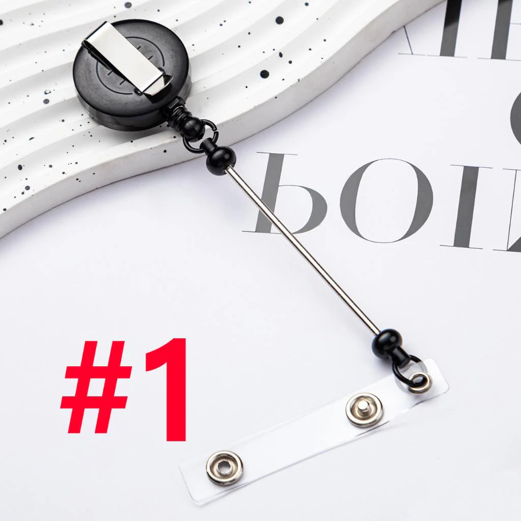 Creative Beaded Retractable Back Badge Holder Reels with Belt Clip & Keychain Bar - Image 4